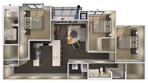 Floor plan for 3 beds, 2 baths, 1357 sqft